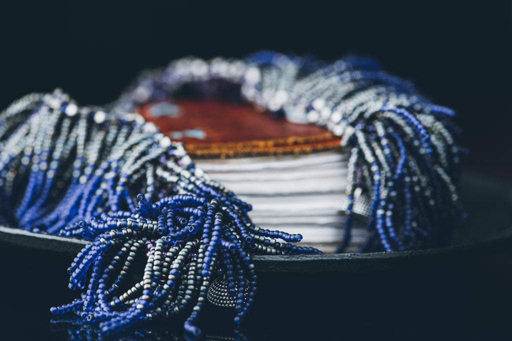 Feathers (purple) necklace closeup